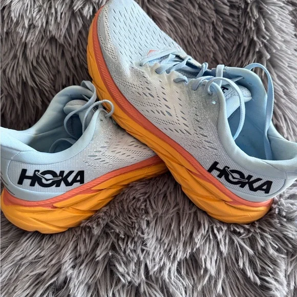 Hoka One One Sky Blue and Tangerine Athletic Shoes - Picture 5 of 9